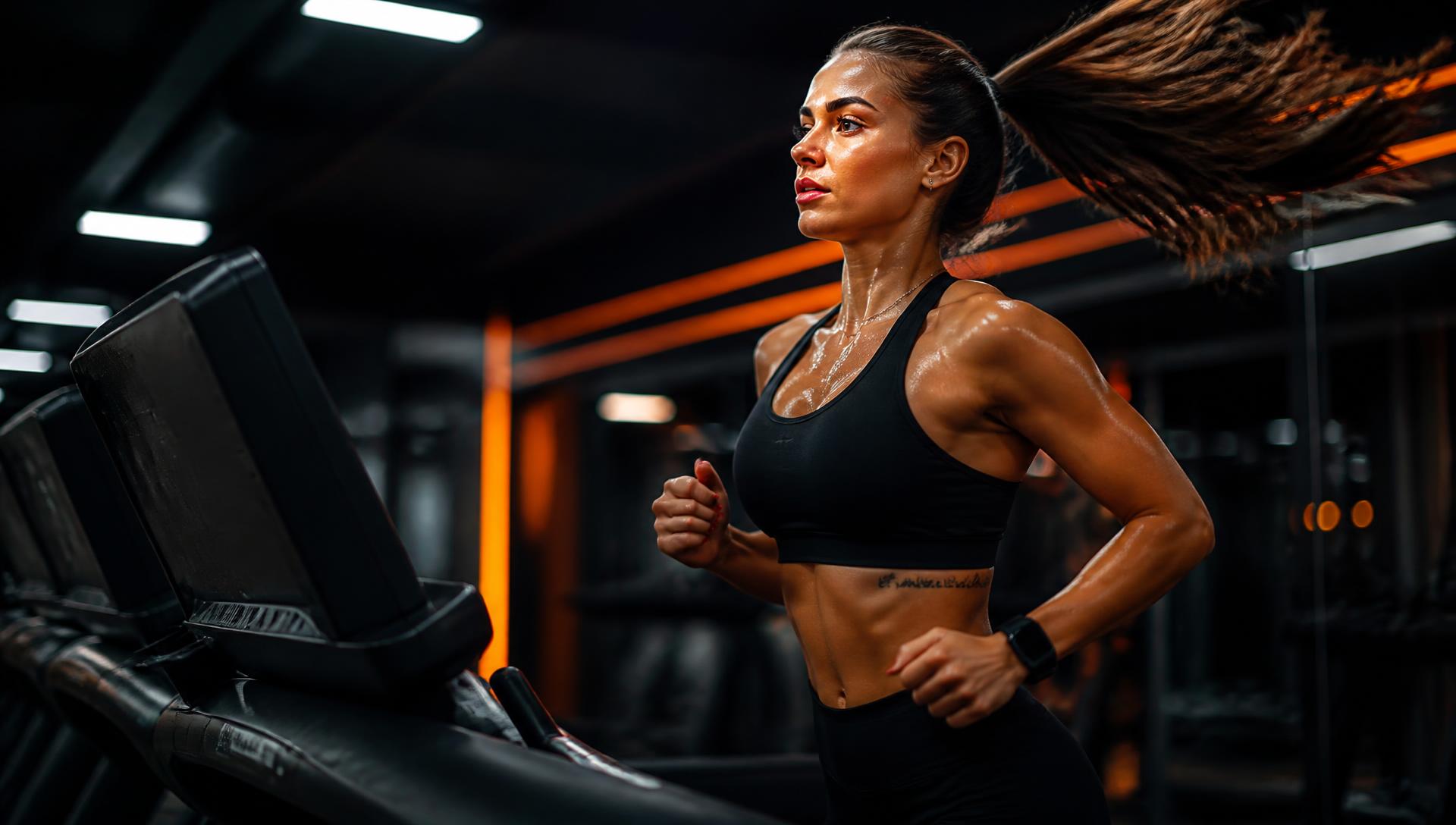 Aluna em treino de condicionamento físico na Basic Fit Academia
